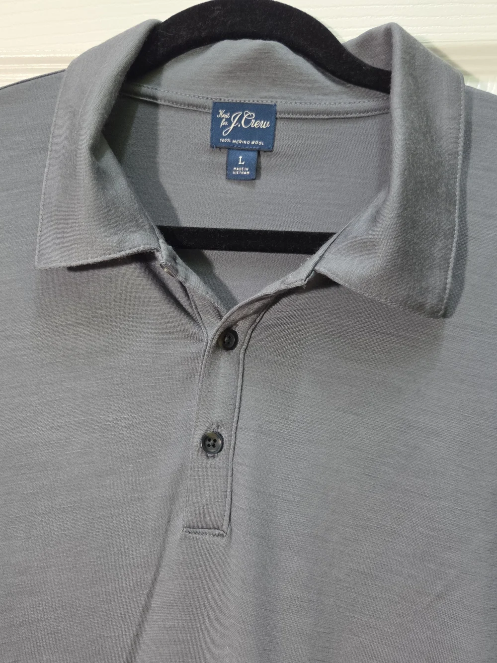 J. Crew Men's Merino Wool Long-Sleeve Polo in Grey Sz L